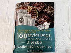 100 Mylar Bags(3 sizes), Oxygen Absorbers & Labels