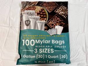 100 Mylar Bags(3 sizes), Oxygen Absorbers & Labels