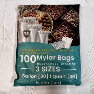 100 Mylar Bags(3 sizes), Oxygen Absorbers & Labels