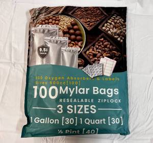 100 Mylar Bags(3 sizes), Oxygen Absorbers & Labels
