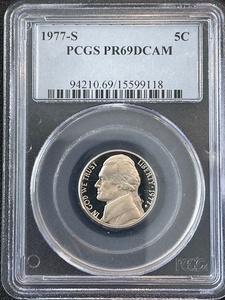 lot 8 image: 1977-S Jefferson Nickel Proof PCGS PR69 Deep Cameo