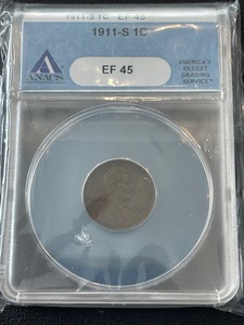 lot 12 image: 1911-S Lincoln Cent ANACS EF45