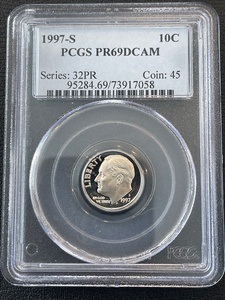 lot 13 image: 1997-S Roosevelt Dime Proof PCGS PR69 Deep Cameo