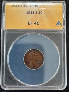 lot 46 image: 1911-S Lincoln Cent ANACS EF40