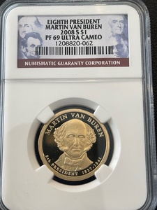 lot 53 image: 2008-S Martin Van Buren Dollar Proof NGC PF69 Ultra Cameo