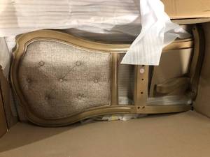 Acme Furniture Chelmsford Beige Fabric and Antique Taupe Fabric Tufted Arm Chair (Set of 2) Customer Returns See Pictures