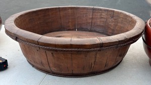 Lot of 3 Oriental Wood Pieces 2 Bowls, 1 Basket