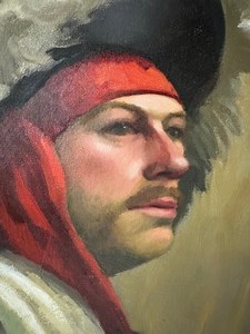 Excellent Signed Vintage Original Oil on Canvas Portrait Painting - Musician wGuitar