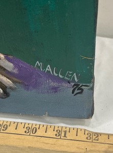 Large &amp Impressive Signed Vintage Tribal Oil on Canvas Painting - signed M Allen dated 1975