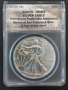 lot 1 image: 2020-S Silver Eagle ANACS MS69 First Strike