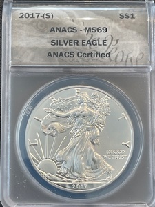 lot 6 image: 2017-S Silver Eagle ANACS MS69
