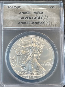 lot 7 image: 2017-P Silver Eagle ANACS MS69