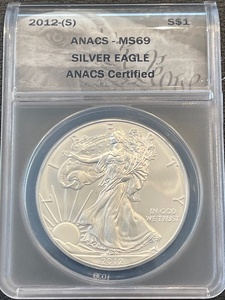 lot 18 image: 2012-S Silver Eagle ANACS MS69