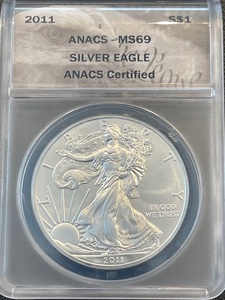 lot 21 image: 2011 Silver Eagle ANACS MS69