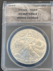 lot 22 image: 2010 Silver Eagle ANACS MS69