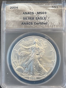 lot 28 image: 2004 Silver Eagle ANACS MS69