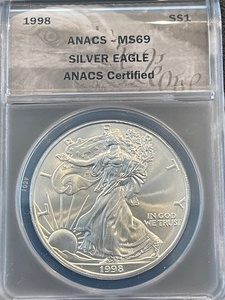 lot 34 image: 1998 Silver Eagle ANACS MS69