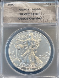 lot 35 image: 1997 Silver Eagle ANACS MS69