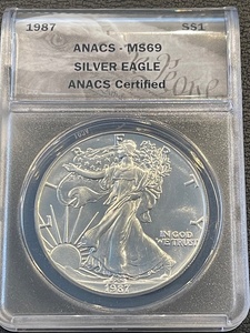 lot 45 image: 1987 Silver Eagle ANACS MS69