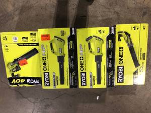 Lot of RYOBI ONE HP 18V Brushless Whisper Series 130 MPH 450 CFM Cordless Battery Leaf Blower with 4.0 Ah Battery and Charger   Customer Returns See Pictures