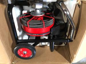Electric Drain Auger 100 ft. x 38 in. Portable Sewer Clean Snake 370-Watt with Cutters Glove for 1 in. to 4 in. Pipe  Customer Returns See Pictures