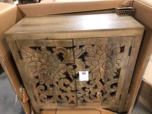Home Decorators Collection Nadia Carved Solid Wood Accent Cabinet in Haze Brown Customer Returns See Pictures