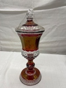 Large Glass Red Tinted Candle Holder