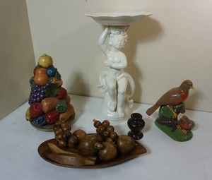 lot 48 image: Home DeCor Tabletop Ceramic Wood Fruit Bowl Cherub