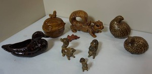 lot 49 image: Vintage Tabletop DeCor Ceramic Porcelain Squirrel Turtle-Dove Nut Duck