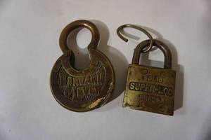 lot 60 image: Antique Padlock Solid Brass SUPER-LOC, HARVARD 6-LEVER