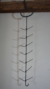 lot 18 image: Antique Primitive Forged Iron Hay Bale Hook, Old Iron Ear Corn Dryer Hanging Rack for Popcorn Indian Corn