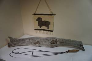lot 27 image: Vintage Rug Beater, Textile Sheep Wall Art, Driftwood