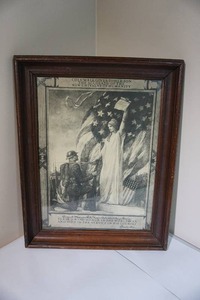 lot 28 image: Rare Vintage Framed Print Military Served With Honor In The World War And Died In The Service Of His Country Signed Print