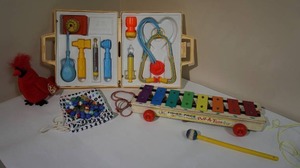 lot 33 image: Vintage Toys...Fisher-Price Doctors Medical Kit, Marbles, Xylophone Etc.
