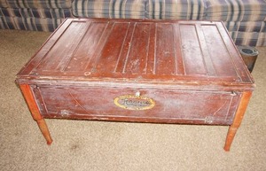 lot 155 image: Unique Table RACINE Hatchery Racine Wis., Drop-Down Hinged Front wGlass Enclosure