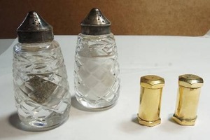lot 182 image: ALTECCO 24 Karat Gold Danish Design Salt & Pepper, Sterling Silver Salt & Pepper