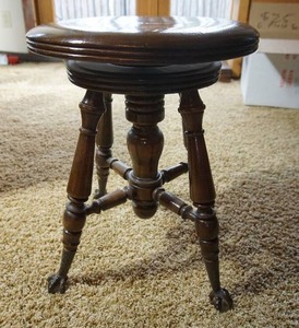 lot 204 image: Antique Glass Ball and Claw Feet Adjustable Piano Stool...