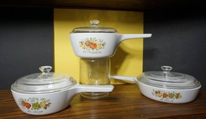 lot 227 image: Vintage Corning-Ware Spice of Life Covered Skillet Saucepan Etc.