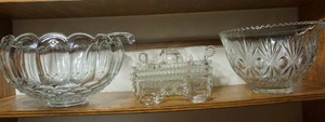 lot 238 image: Beautiful Punch Bowls wGlass and Plastic Ladle Spoon, Hobnail Crystal Clear Snack Set...