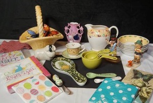 lot 286 image: Collectible Holiday Entertaining and DeCor...Easter Spring New Years Porcelain Ceramic Boy wBunny Basket