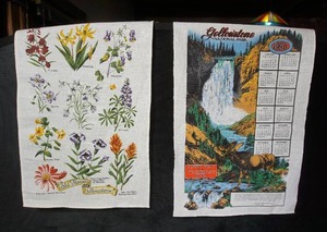 lot 288 image: Vintage Collectible Souvenir Textile Wall Art Banner Linen Tea Towel Tapestry Wild Flowers of Yellowstone Western Botanical Print