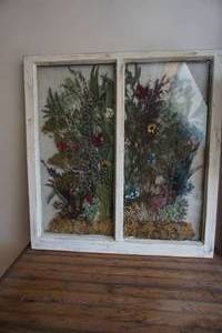 lot 332 image: Wall Art Double-Pane Window Natural Dried Flowers