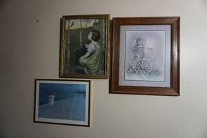 lot 333 image: Antique Print Little Girl Blue Bird Setting on a Bench Victorian Picture Vintage and more