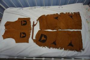 lot 342 image: Vintage Childs Clothing Costume Leather Cowboy Chaps and Vest