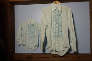 lot 361 image: Vintage Clothing Matching Mens Boys Tuxedo Blouse Shirt Baby Blue White Ruffle By after Six