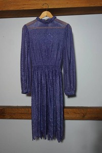 lot 363 image: Vintage Clothing Womens 34-Length Middie Lace Doilie Sheer Dress Purple Evening-Blue