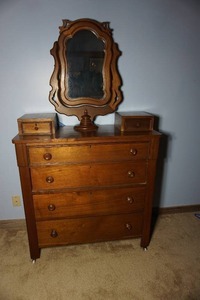 lot 364 image: Antique Victorian Walnut() Dresser wWishbone Swivel Mirror Glovebox Chest of Drawers