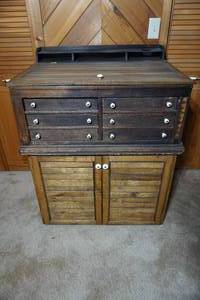 lot 372 image: Antique Furniture...Architectural Design with Dental Cabinet Drawer Chest Open Cabinet Base wFlip Top Storage Chest