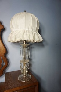 lot 375 image: Home Accents Lighting...Vintage Crystal Prism Boudoir Piano Lamp wEyelet Fabric Shade.
