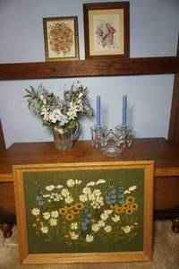 lot 377 image: Home Accents DeCor...Crystal Prism Double Candle Stick Holder wDrip Rings, FloralPitcher and Wall art...